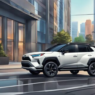 Rav4 Prime in front of an office building