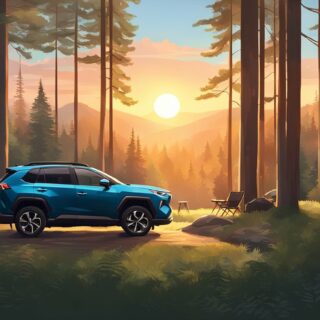 rav4 prime parked in the forest
